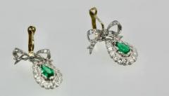 Platinum Emerald Diamond Bow Earrings - 3451480