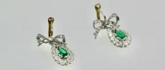 Platinum Emerald Diamond Bow Earrings - 3451499