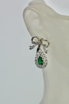 Platinum Emerald Diamond Bow Earrings - 3451530