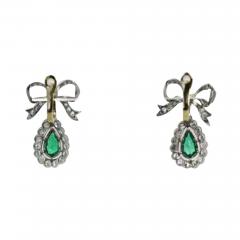 Platinum Emerald Diamond Bow Earrings - 3527997