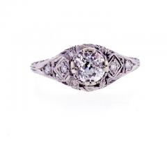 Platinum Filigree Ring with 0 81ct OEC Diamond circa 1920  - 4736383