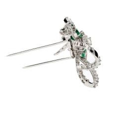 Platinum Green Emerald And 8 00 Carat Diamond Bow Brooch - 4406649