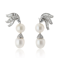 Platinum Pearl And Diamond Drop Earrings - 3760824