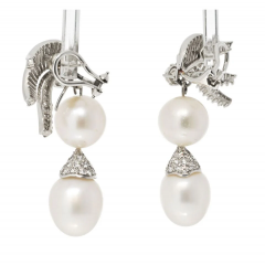 Platinum Pearl And Diamond Drop Earrings - 3760825