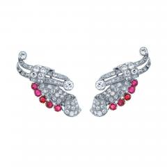 Platinum Ruby and Diamond Wing Earrings - 434472