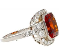 Platinum Vintage Retro 4 42 Carat Citrine Bezel Diamond Halo Ring - 3807211