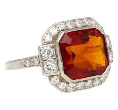 Platinum Vintage Retro 4 42 Carat Citrine Bezel Diamond Halo Ring - 3807212