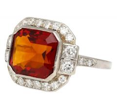 Platinum Vintage Retro 4 42 Carat Citrine Bezel Diamond Halo Ring - 3807214