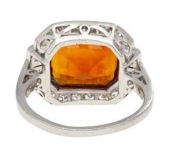 Platinum Vintage Retro 4 42 Carat Citrine Bezel Diamond Halo Ring - 3807217