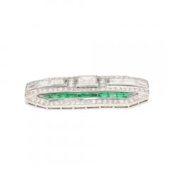 Platinum and 18K White Gold Brooch with Diamonds and Emerald - 3549670