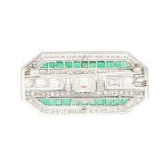 Platinum and 18K White Gold Brooch with Diamonds and Emerald - 3549672