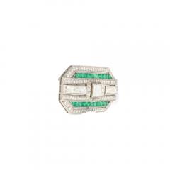 Platinum and 18K White Gold Brooch with Diamonds and Emerald - 3549677