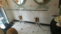 Plexiglass and Brass Console Circa 1970 with glass Tray - 2362313