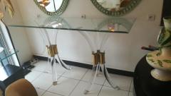 Plexiglass and Brass Console Circa 1970 with glass Tray - 2362316