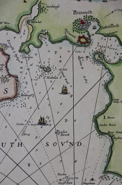 Plymouth England A Hand Colored 17th Century Sea Chart by Captain Collins - 2684757