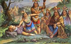 Pocahontas and John Smith Chromo Lithograph Dated 1870 Rare  - 77497