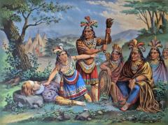 Pocahontas and John Smith Chromo Lithograph Dated 1870 Rare  - 77677
