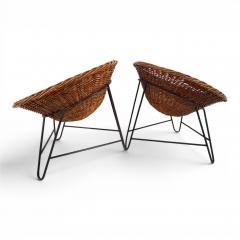 Pod Chairs Pair of Rattan Wicker Lounge Chairs on Metal Frame 1970 - 4750239