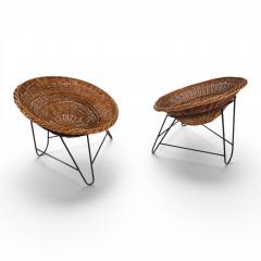Pod Chairs Pair of Rattan Wicker Lounge Chairs on Metal Frame 1970 - 4750243