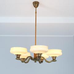 Pohjoismainen S hk Art Deco Pendant in Brass Birch Opaline Glass PSO Finalnd 1940s - 4325984
