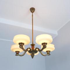 Pohjoismainen S hk Art Deco Pendant in Brass Birch Opaline Glass PSO Finalnd 1940s - 4325986