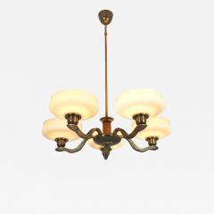 Pohjoismainen S hk Art Deco Pendant in Brass Birch Opaline Glass PSO Finalnd 1940s - 4329118