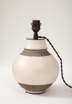 Pol Chambost Pol Chambost White Brown Ceramic Lamp France c 1930 - 4235957