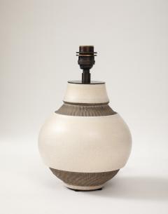 Pol Chambost Pol Chambost White Brown Ceramic Lamp France c 1930 - 4235961