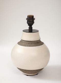 Pol Chambost Pol Chambost White Brown Ceramic Lamp France c 1930 - 4235962