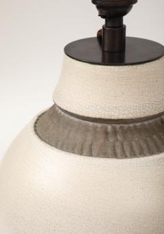 Pol Chambost Pol Chambost White Brown Ceramic Lamp France c 1930 - 4235965