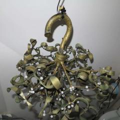 Polish Ball of Mistletoe Art Nouveau Bronze with Four Bulbs and Pearls Opaline - 2475796