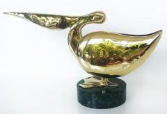 Polished Brass Stylized Pelican Sculpture on Marble Base - 3556164