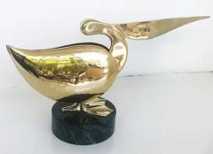 Polished Brass Stylized Pelican Sculpture on Marble Base - 3556165