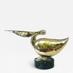 Polished Brass Stylized Pelican Sculpture on Marble Base - 3560655