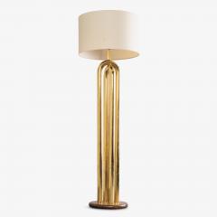 Polished Brass Tubular Floor Lamp with Walnut Base - 4219881
