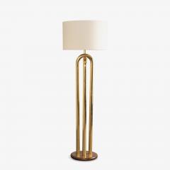 Polished Brass Tubular Floor Lamp with Walnut Base - 4219883