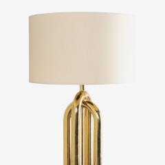 Polished Brass Tubular Floor Lamp with Walnut Base - 4219889