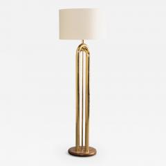 Polished Brass Tubular Floor Lamp with Walnut Base - 4225841