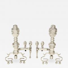 Polished Nickel Engine Turned Andirons - 908401