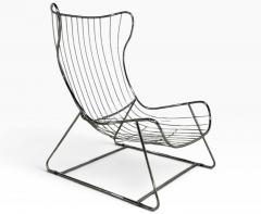 Polished Stainless Steel and Shearling Chair and Ottoman 2000s - 4815148