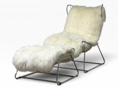 Polished Stainless Steel and Shearling Chair and Ottoman 2000s - 4815149