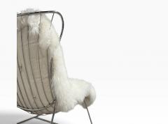Polished Stainless Steel and Shearling Chair and Ottoman 2000s - 4815154