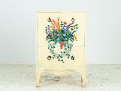 Polychrome Flowers in Vase Handpainted on Chest of Drawers Mid 20th Century - 3585274