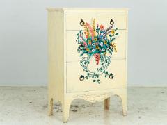 Polychrome Flowers in Vase Handpainted on Chest of Drawers Mid 20th Century - 3585275