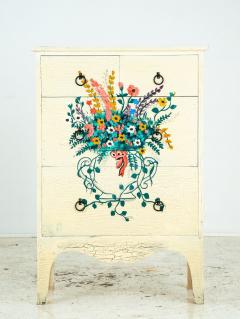 Polychrome Flowers in Vase Handpainted on Chest of Drawers Mid 20th Century - 3585276