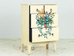 Polychrome Flowers in Vase Handpainted on Chest of Drawers Mid 20th Century - 3585279
