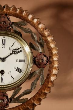 Polychrome Wrought Iron And Brass Amusing Wall Clock - 3444711