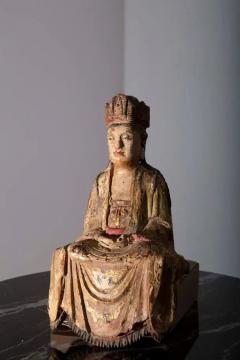 Polychrome wooden statue depicting Guanyin Bodhisattva Ming 16th century - 3690761
