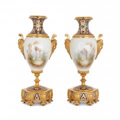 Porcelain champlev enamel and gilt bronze Rococo style three piece clock set - 2898223