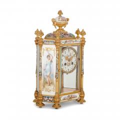 Porcelain champlev enamel and gilt bronze Rococo style three piece clock set - 2898226